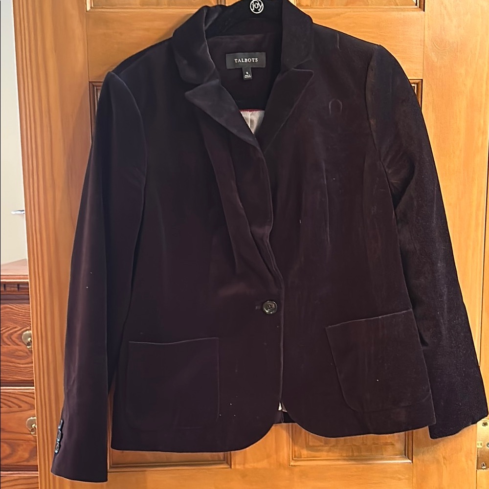 Talbots Black Velvet Blazer Structured Suit Jacket - size 6
